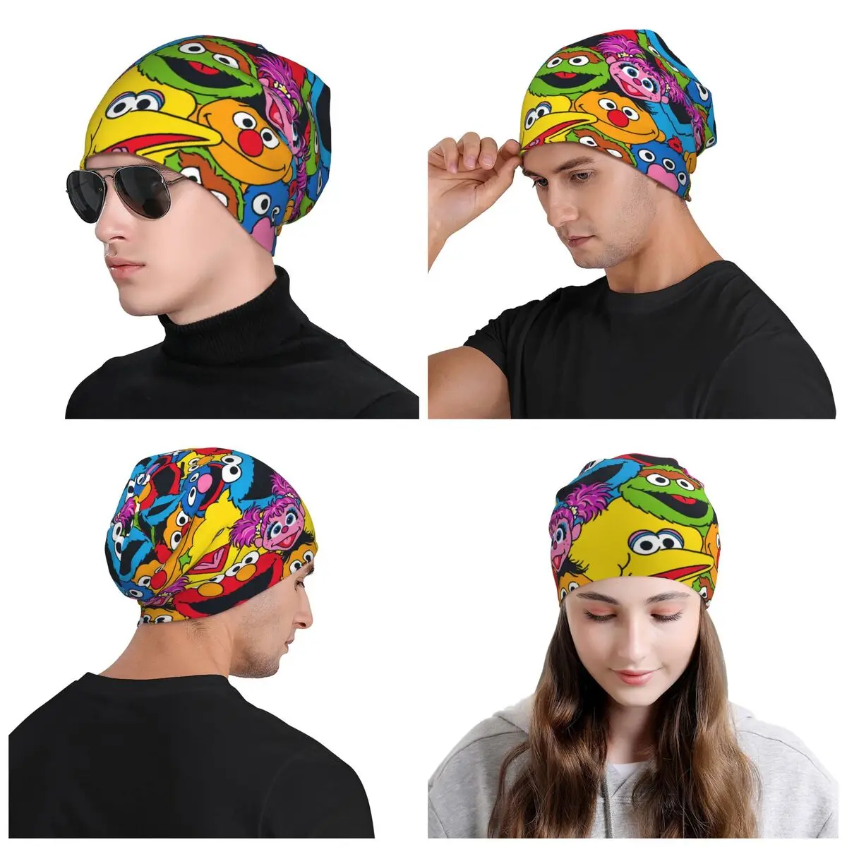 男性と女性のリサファイストリートニット帽、クッキーモンスターボネット、暖かい帽子、幸せなmo skullies beanies、秋冬