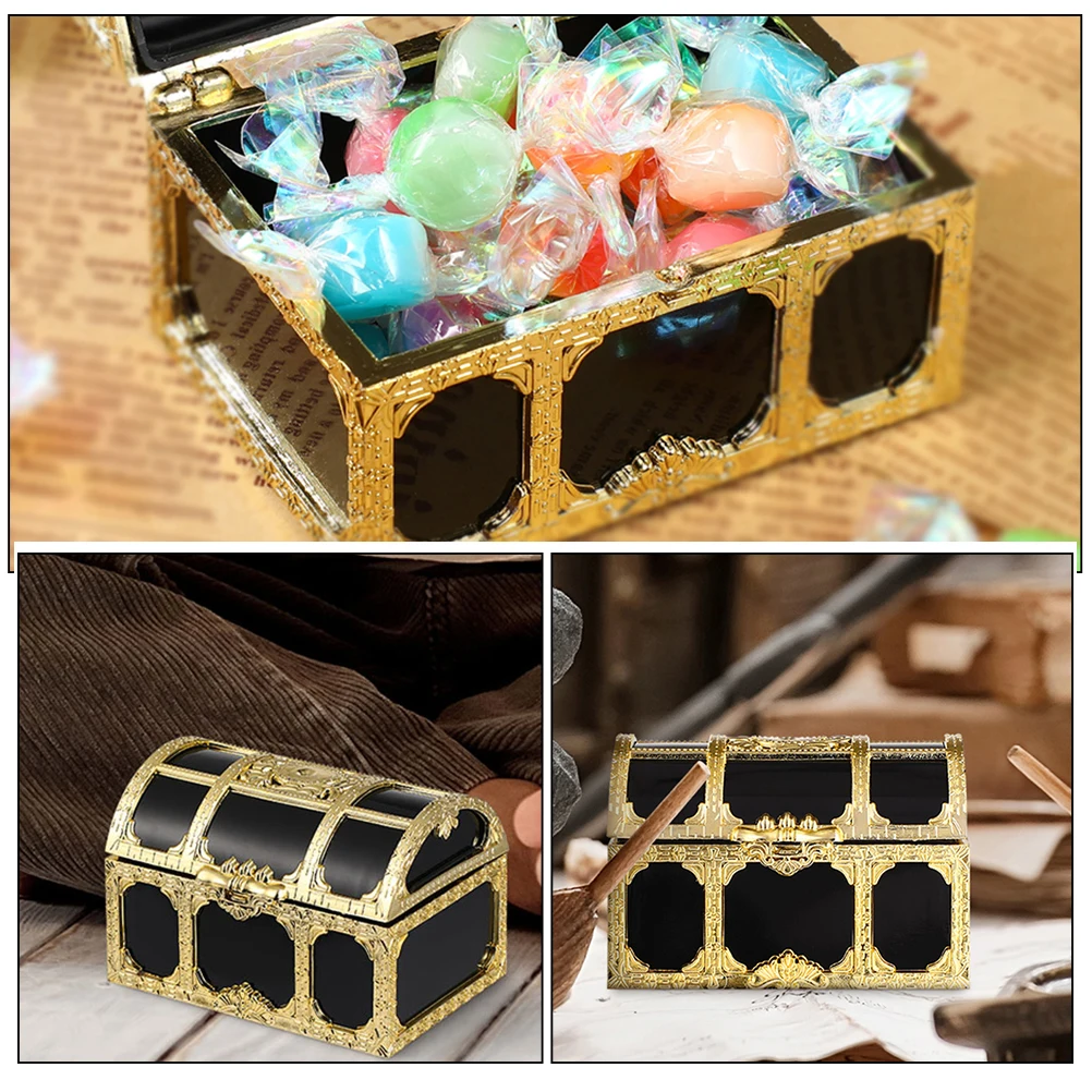 

4pcs Pirate Candy Boxes Golden Black Hollow Plastic Containers for Wedding Party Favors Sweets Snacks Gifts Packaging