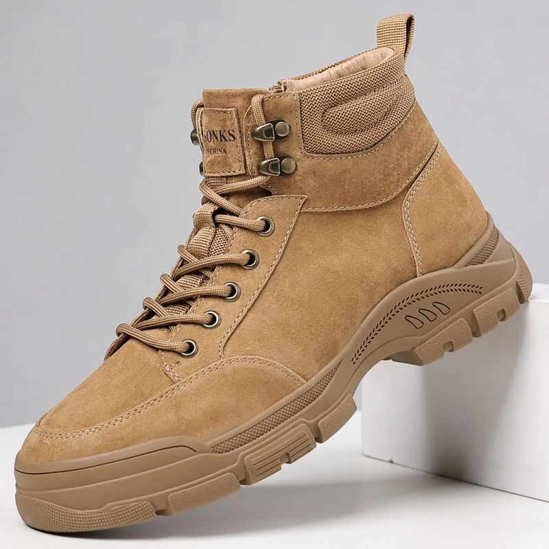 Botas altas de cuero para hombre, zapatos informales antideslizantes para exteriores, estilo británico, zapatillas de senderismo a la moda, Otoño e Invierno