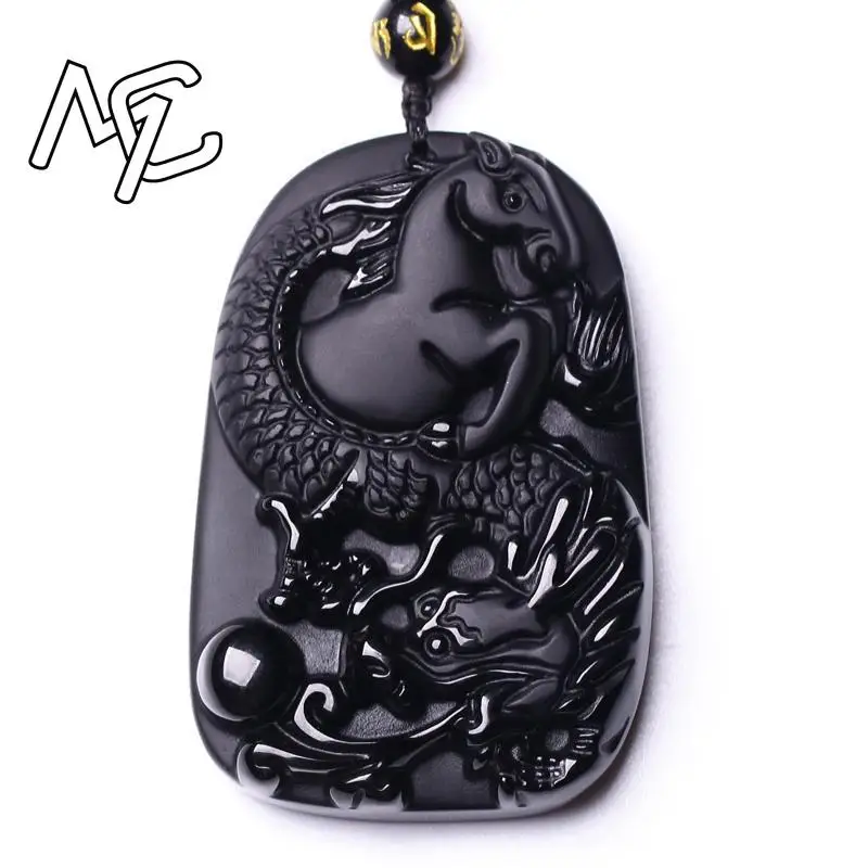 Natürlicher schwarzer Obsidian-Drachenpferd-Anhänger, chinesische Sternzeichen-Halskette, modischer Charm-Schmuck, geschnitztes Amulett, Geschenke für Frauen und Männer