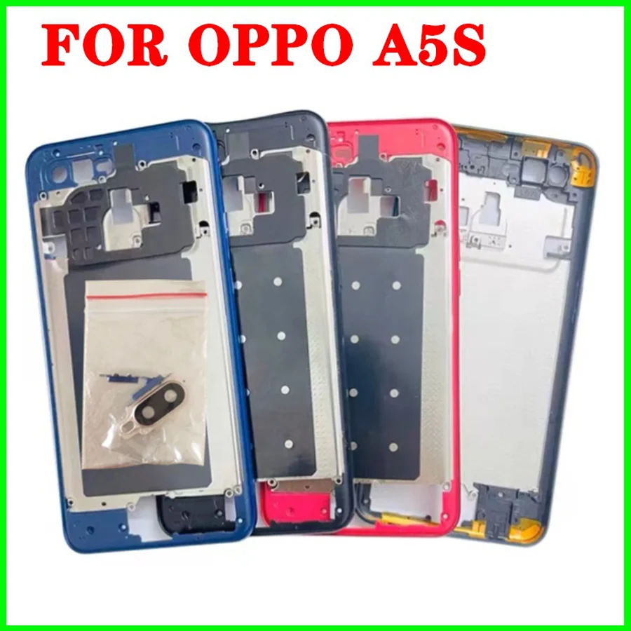 For Oppo A5S LCD Front frame With Camera Lens Side Button Back Battery cover Housing