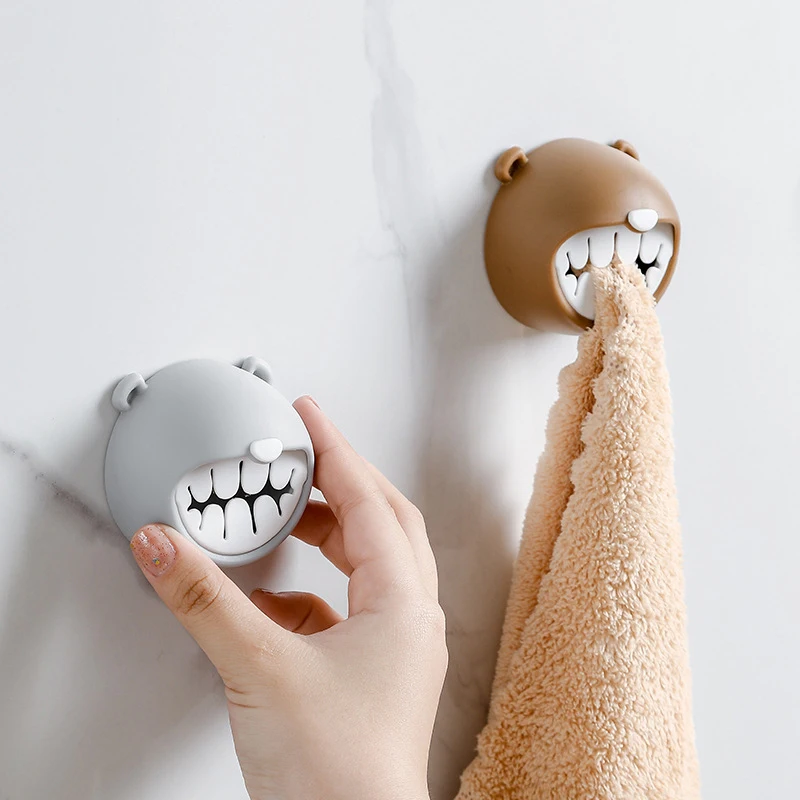 Cartoon Self Adhesive Towel Plug Holder Hooks Bear Fruit Shaped Wall Mounted Batroom Kitchen Racks Dishcloth Hanger Clips Sucker