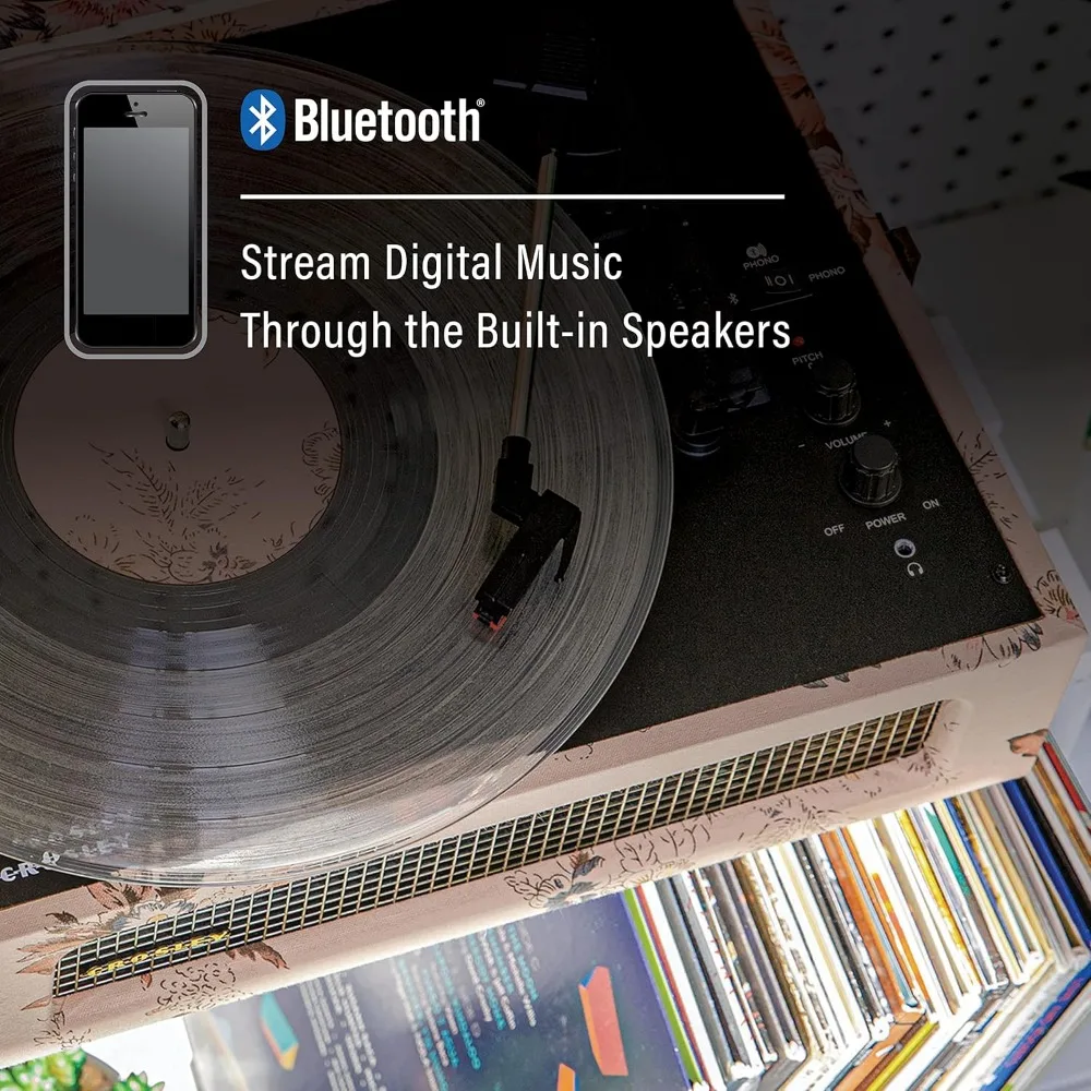 Vintage Portable Vinyl Record Player Turntable with Bluetooth and Built-in Speakers view 4