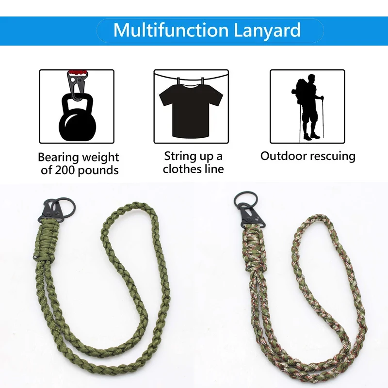Outdoor Paracord Rope Keychain EDC Survival Cord Lanyard for Camera Telescope Phone Military Emergency Strap for Hiking Camping
