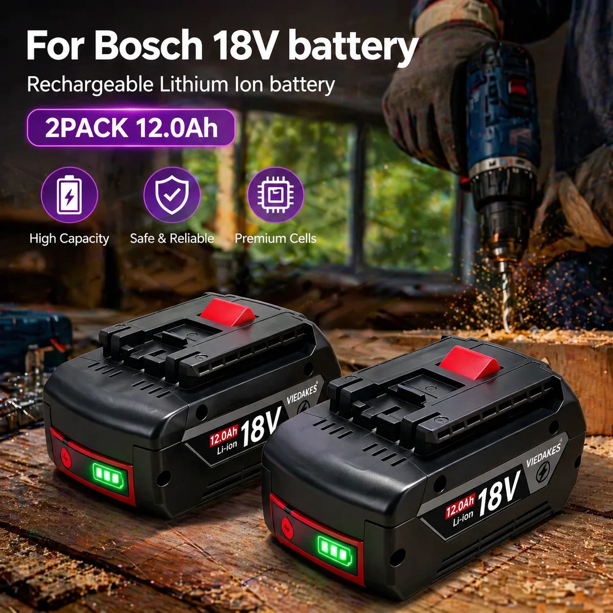 

5⭐️️18V 12.0Ah Battery Original for Bosch 18V Professional power tools GBA GBH GSR GSB BAT618 BAT609 BAT620 Replacement Batter