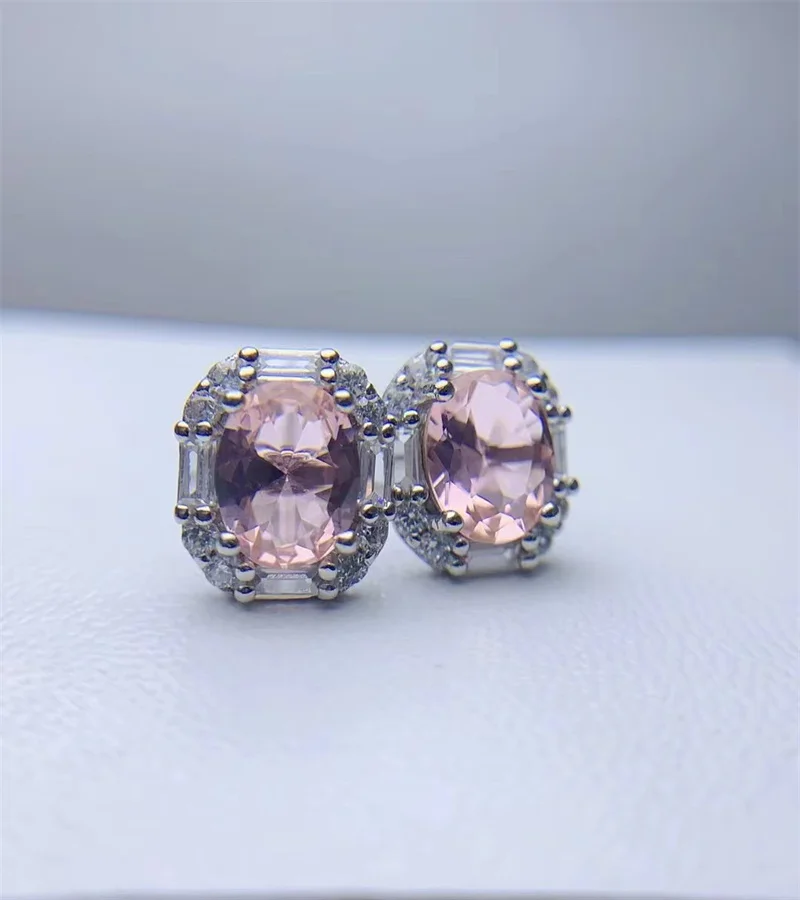 925 Sterling Silver Stud Earrings for Women Morganite Single Pink Handmade Jewelry