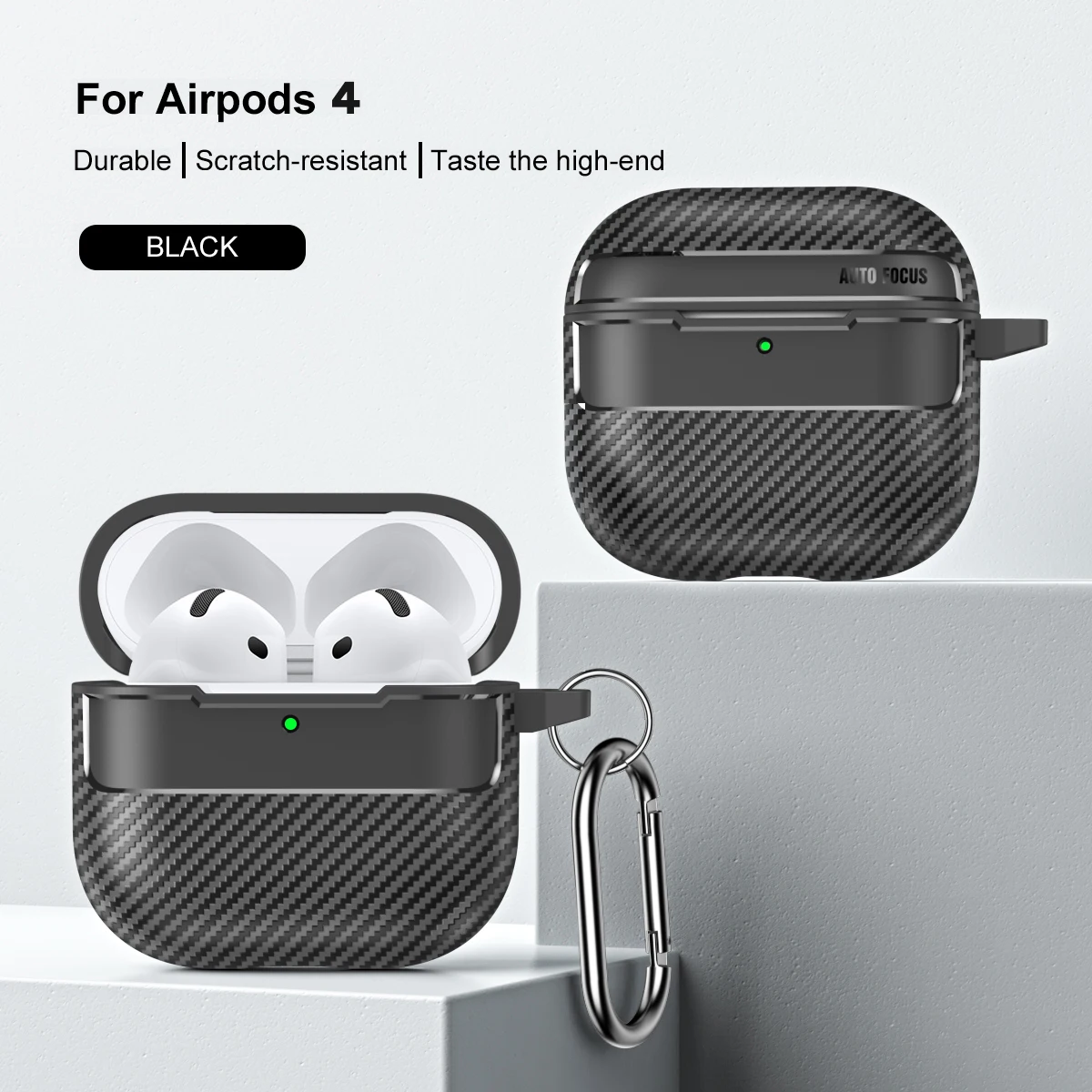 Carbon fiber earphone case for apple airpods 4th gen Scratch resistant protective cover with keychain for 2024 newv airpods 4th