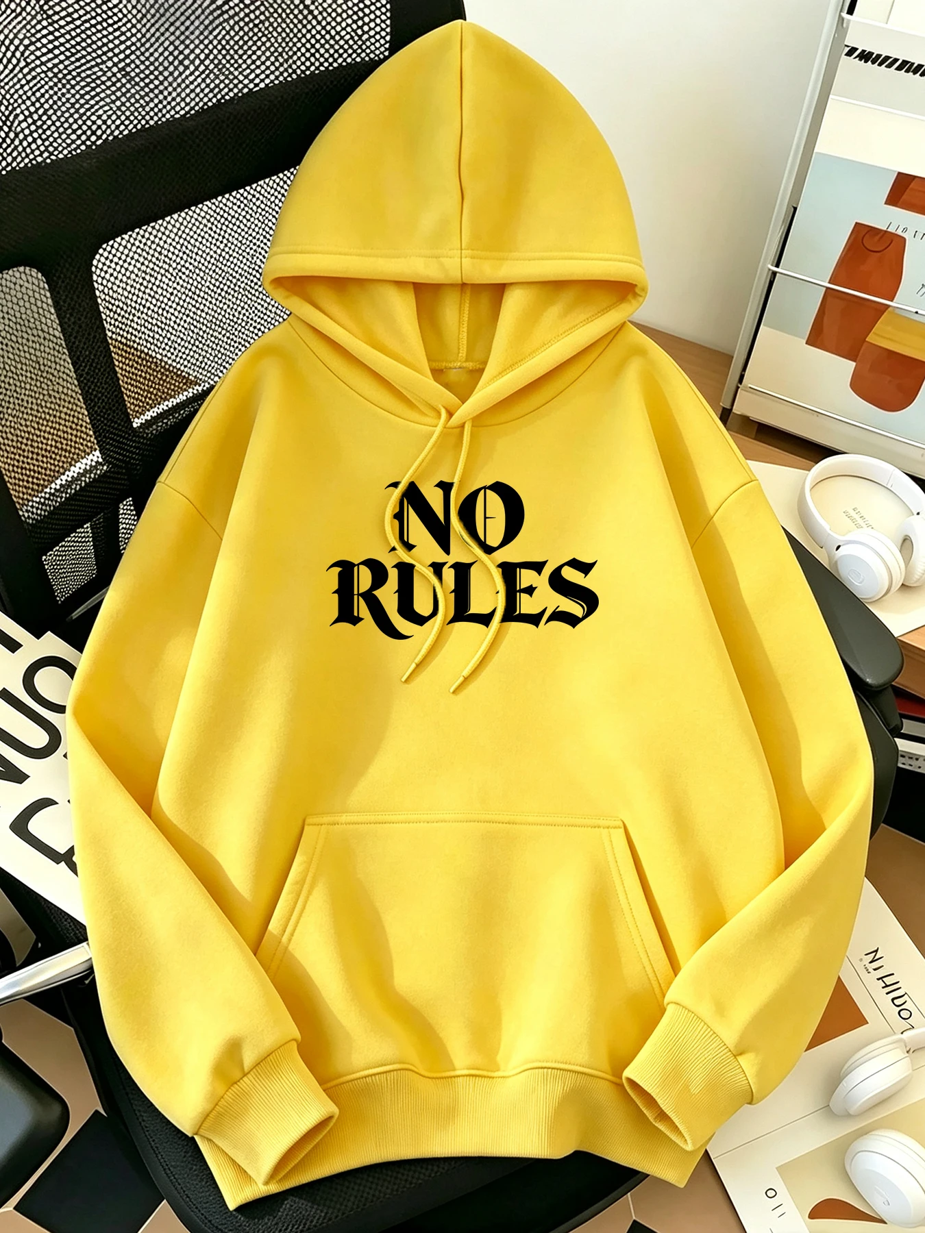 No Rules Art Letter Prints Woman Street Loose Clothes Autumn Casual Hoodies Soft Sport Sportswears Hip Hop Y2K All-Match Top