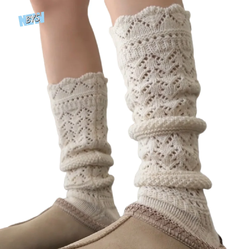 

Trendy Y2K Knitted Foot Cover Sweet Warm Lolita Boots Cover Hollow Out Mesh Design Women Leg Warmers Student