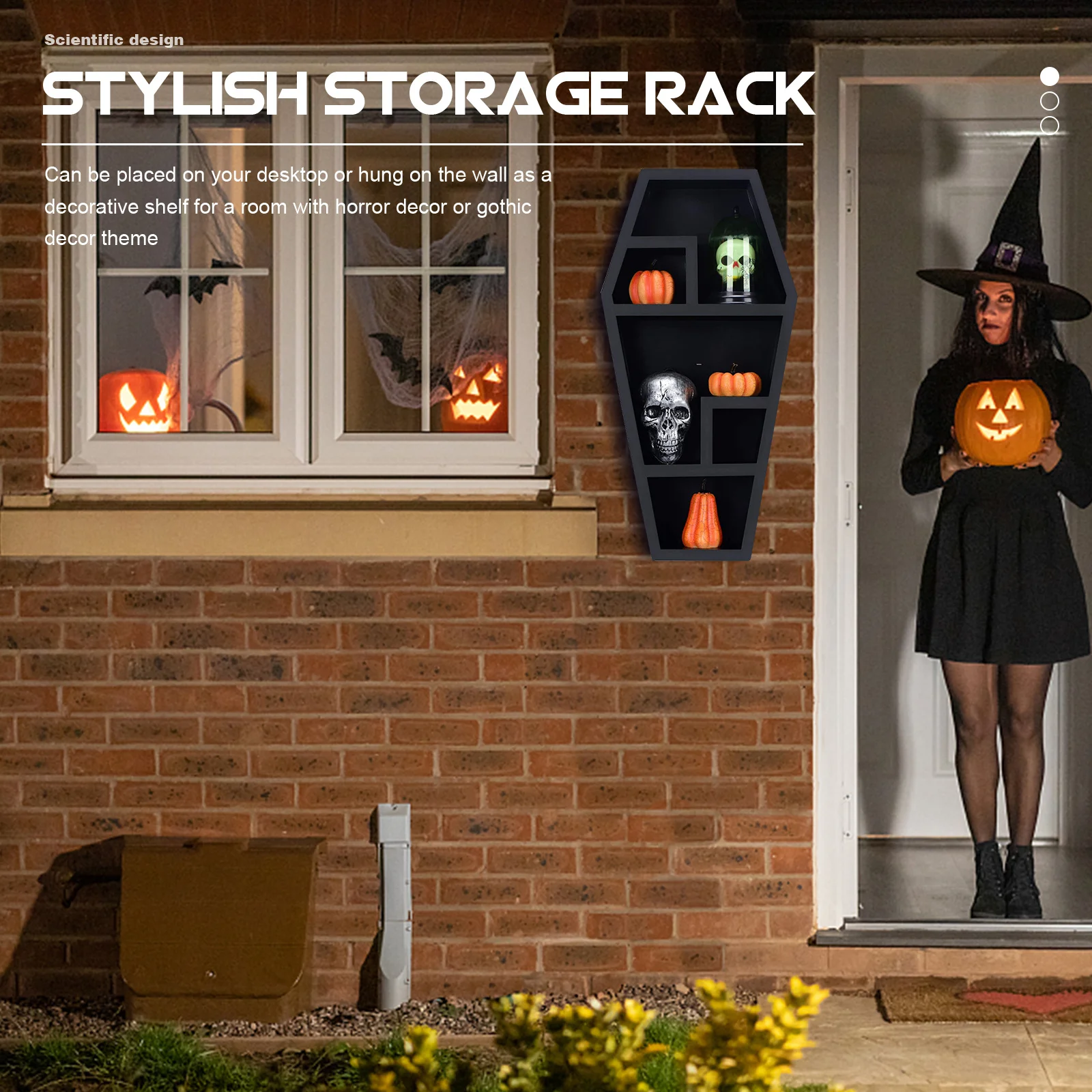 

Coffin Storage Box Black Gothic Shelf For Desktop Halloween Decor Haunted House Prop Rack Compartment Organizer Party Supplies