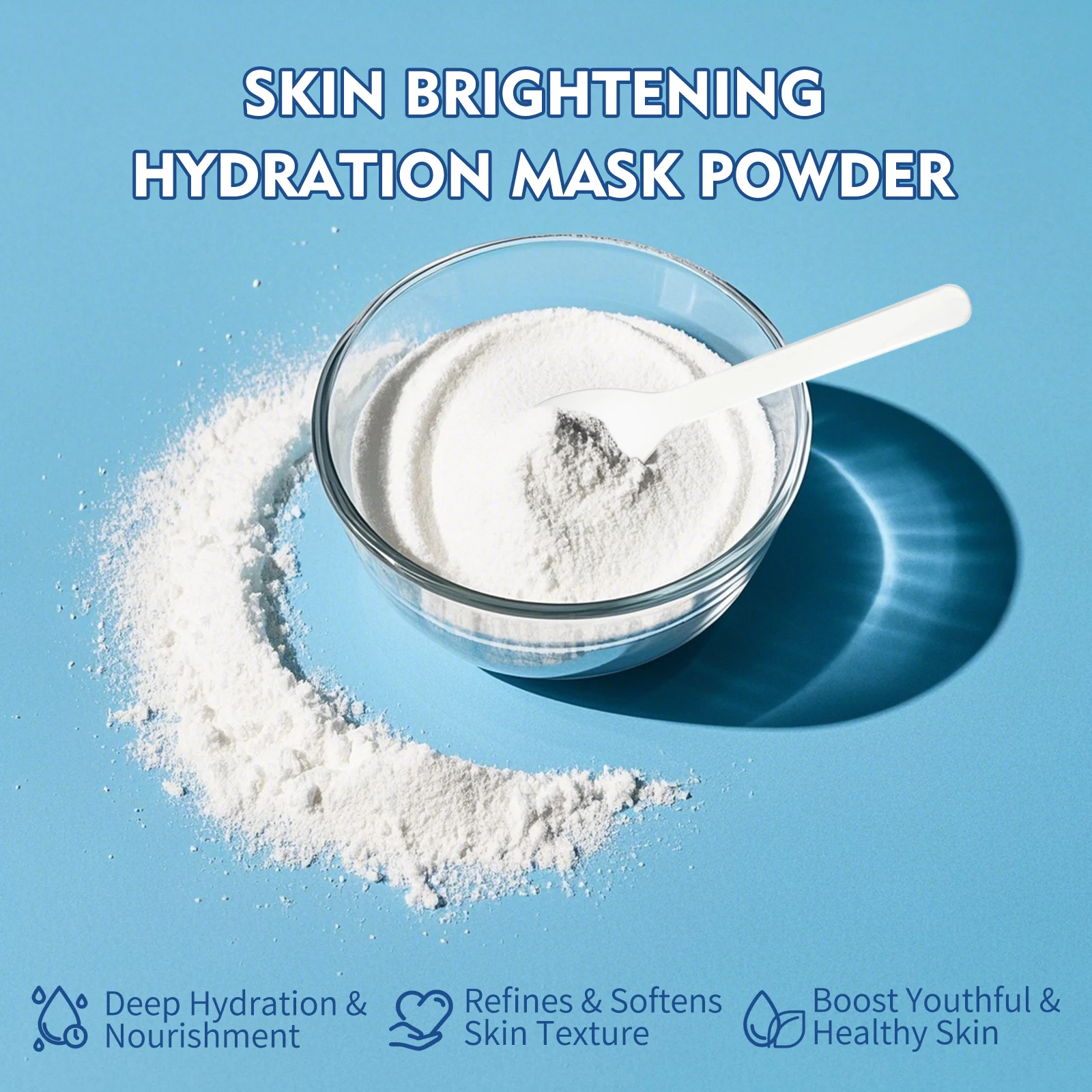 GROEI-mascarilla en polvo de ácido hialurónico con espátula, incluso el tono de la piel, aumenta la elasticidad Facial, tratamiento Facial iluminador e hidratante