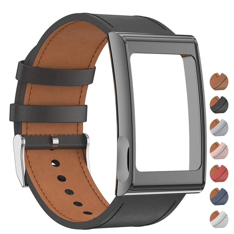 Leather Sport Band Adjustable Metal Frame Fitness Tracker Strap Quick Release Replacement Wristband for Amazfit Helio Strap