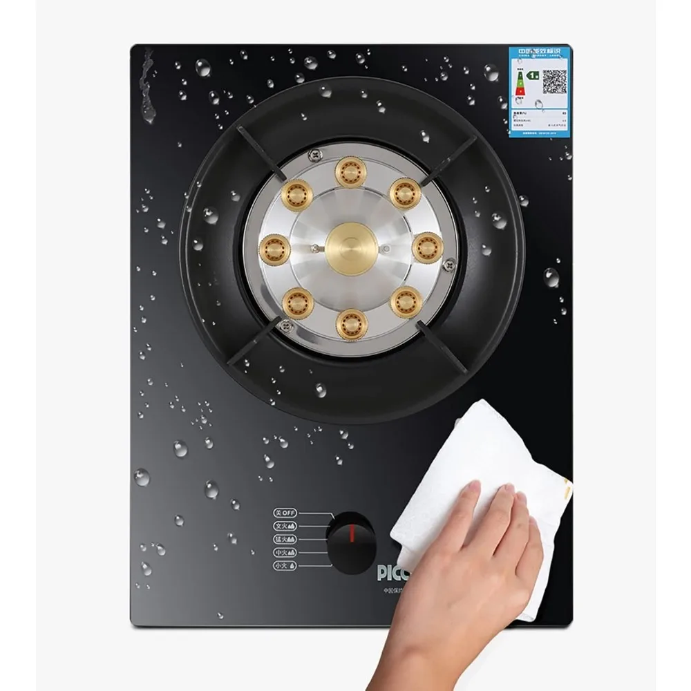 موقد غاز موقد غاز مدمج موقد غاز 5.2 كيلو وات موقد طباخ زجاجي موقد واحد، مع حماية قفل أمان للأطفال FFD مقبض 43x33x9