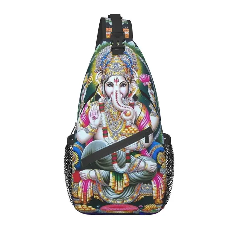 

India God Lord Ganesha Sling Bags for Men Fashion Hindu Goddess Elephant Shoulder Chest Crossbody Backpack Travel Hiking Daypack