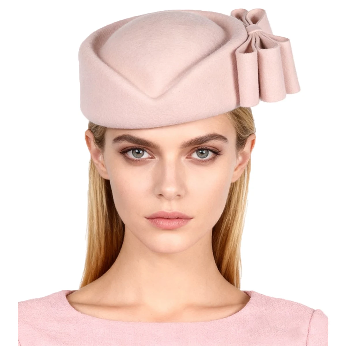 Pink Wool Fascinator French Beret Bowler Hats With Bowknot Elegant Wedding Formal Church Tea Party Millinery Winter Cocktail Hat