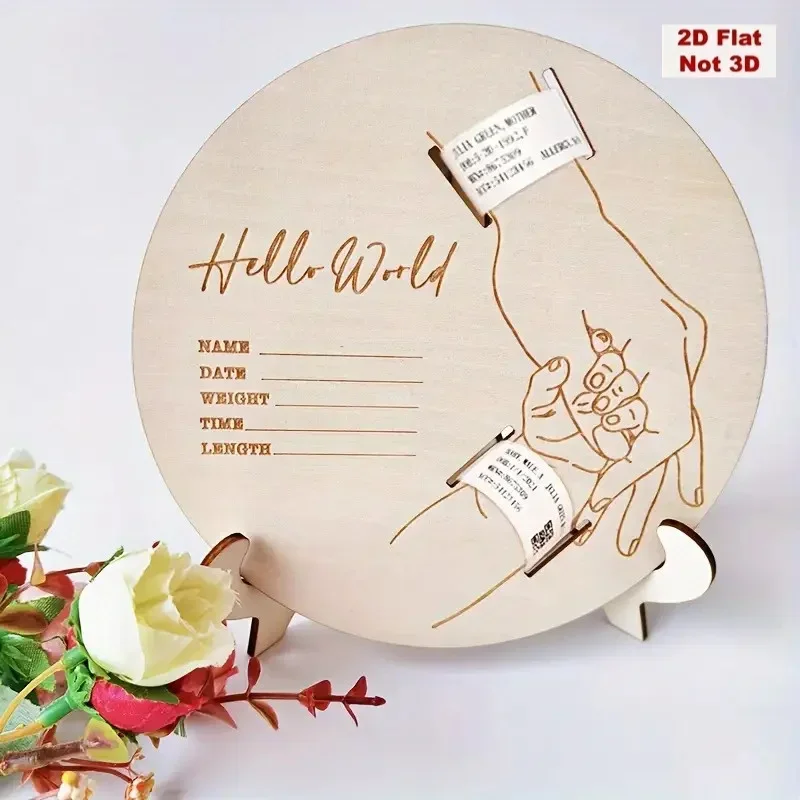 Wooden Birth Bracelet Keepsake, Engraved Round Memorial Plaque, Hospital Wristband Info Holder, Collectible Photo Memento