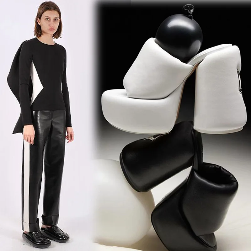 Thick Soled Exposed Toe Hate Sky High Waterproof Platform Metal Wolf Head High Heel Sandals Model Large T-Stage Runway Slippers