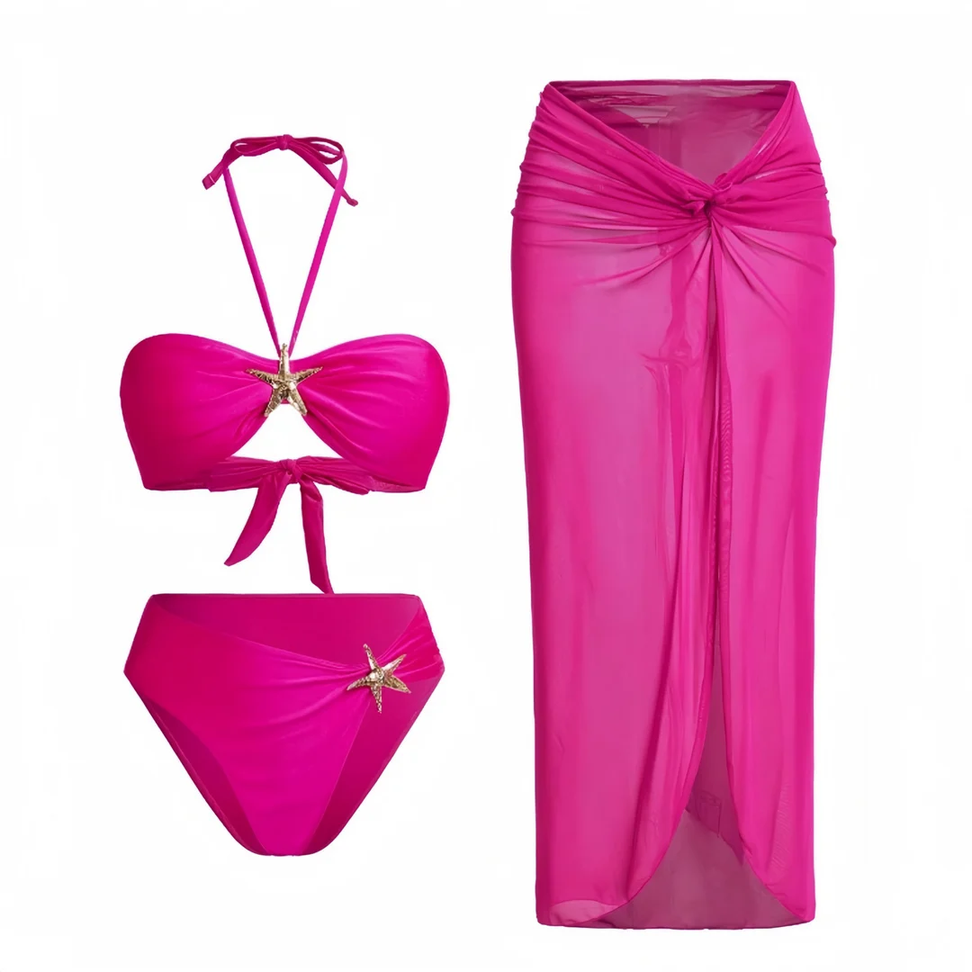S - XL, mit Rock, Neckholder, hoch geschnittener Bikini, Damen-Badeanzug, dreiteiliges Bikini-Set, Damen-Badebekleidung, Badeanzug, Schwimmanzug V6936 – Detail 11