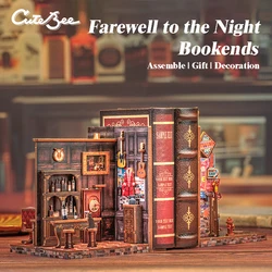 CUTEBEE 3D Bookends DIY Dollhouse Wooden Bookshelf Insert Book Nook Decoration 3D Puzzle Toy for Gifts Farewell to the Night