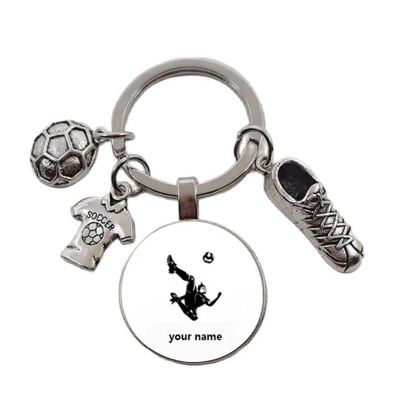 LLavero de fútbol con nombre personalizado, llavero Diy para amantes del fútbol, regalo de moda para Foo