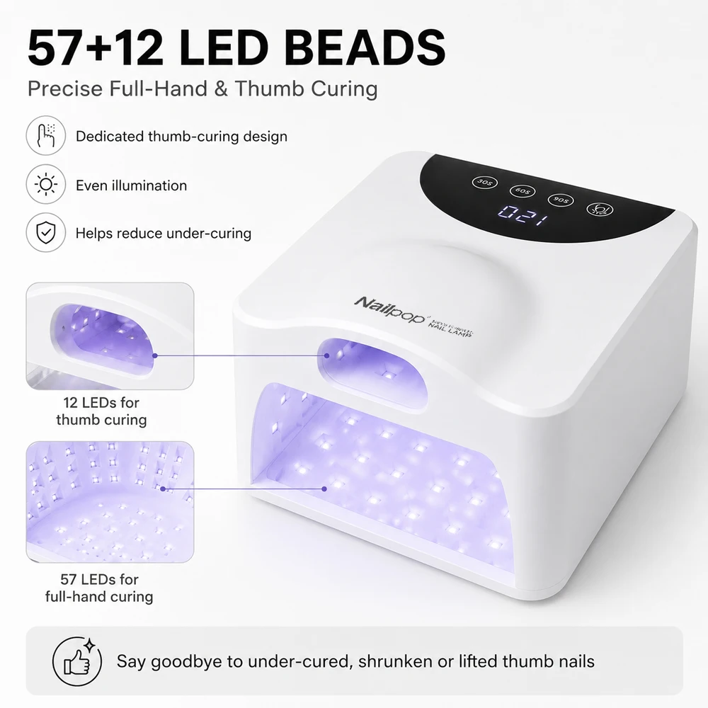 Nailpop Dual Lamp Gel Nail Curing Lamp Fast Drying Uv Led Nail Dryer Single Toe Single Finger Full Hand Nail Light Auto Sensor