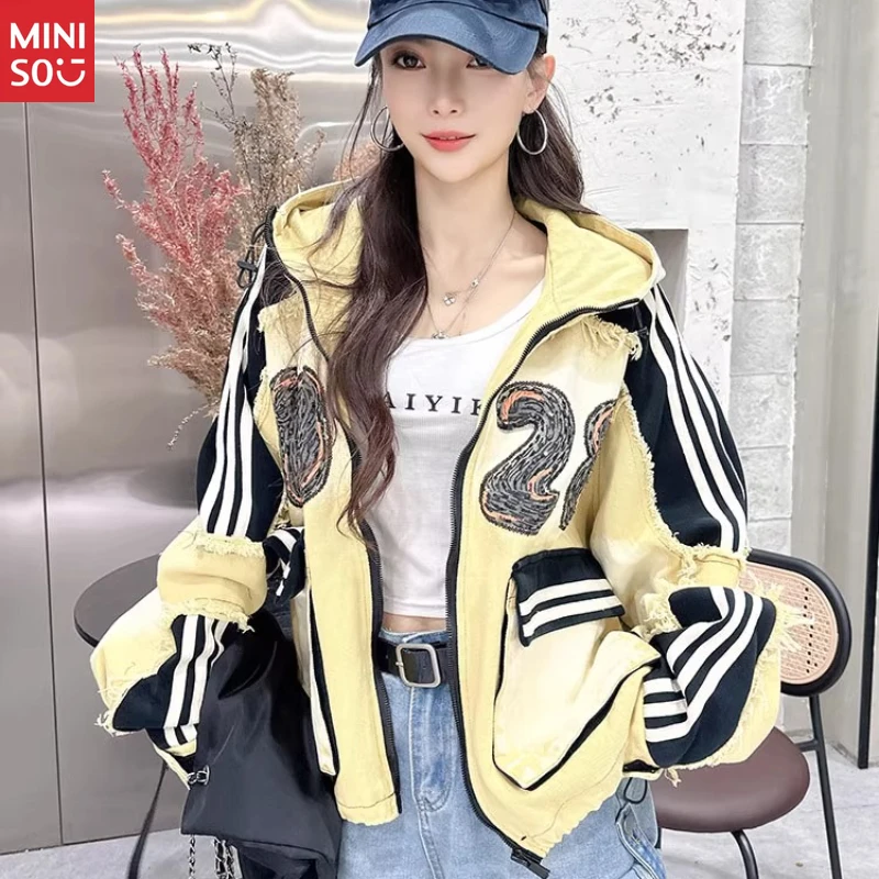 

Disney Streetwear Plus Size Oversize Denim Short Trench Coat, Loose Fashionable High-End Temperament Parka, Hip-Hop Jacket