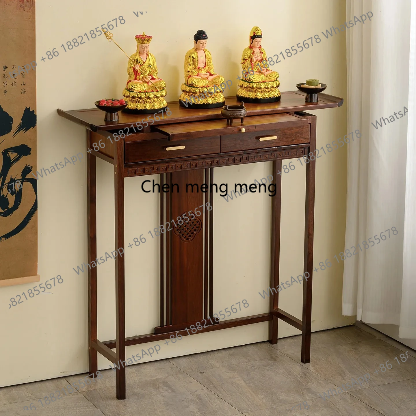 solid wood altar incense table, household buddha niche, god of wealth, bodhisattva, guan gong altar, buddha statue altar