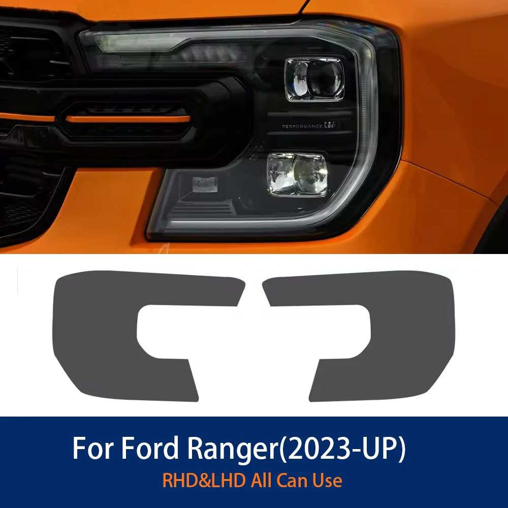 Smoke Black Headlight for Ford Ranger 2023 2024 T9 Wildtrak Raptor Car Protective Film Transparent TPU Sticker Accessory 2 Pcs