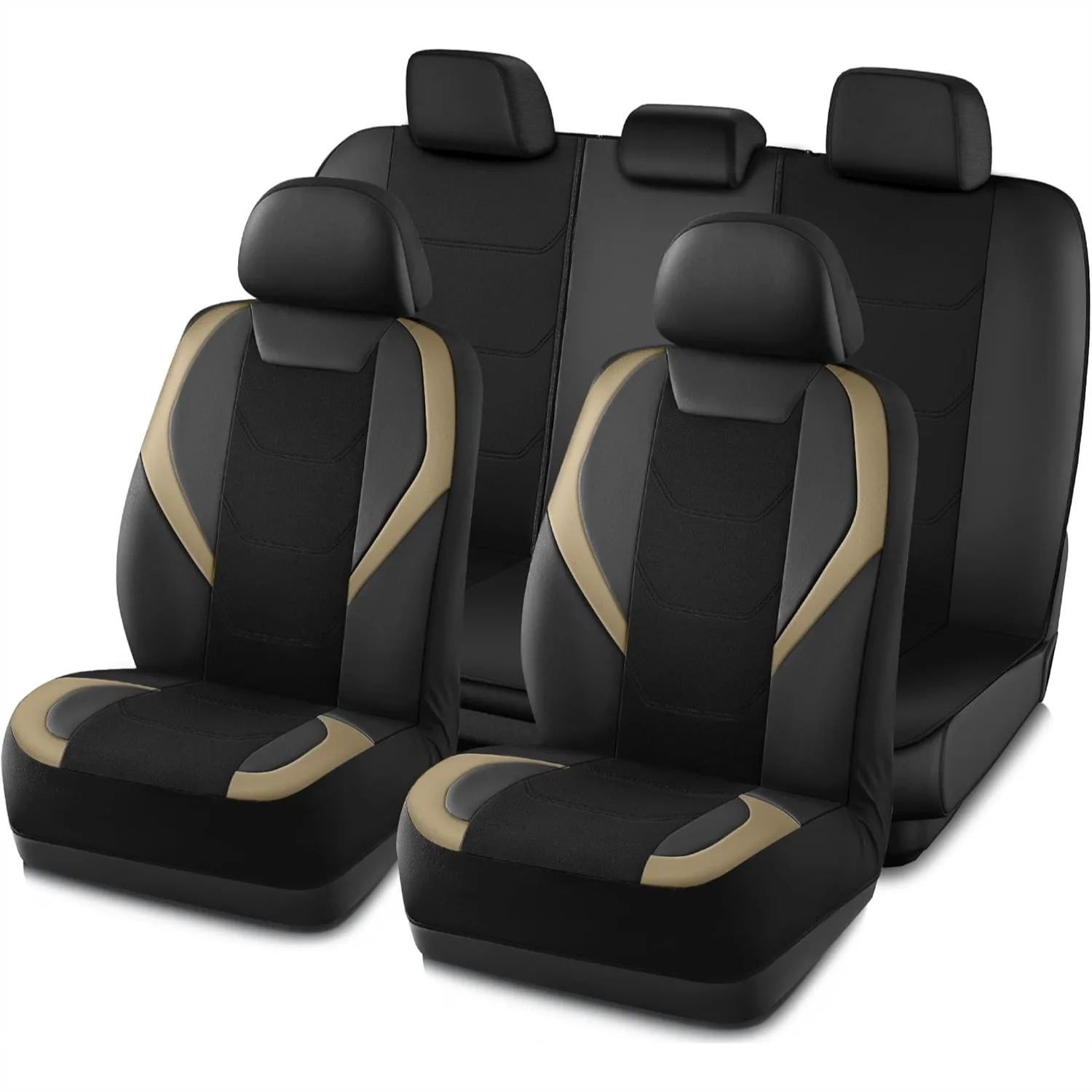 

Комплект чехлов для автомобильных сидений Road Comforts, кожаная сетка, совместимость с подушками безопасности, универсальный размер для легковых автомобилей, внедорожников, грузовиков, фургонов, бежевый цвет.