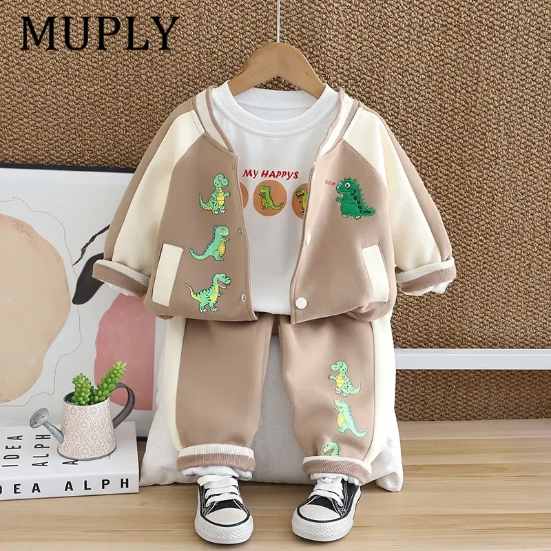 

Pure Cotton Baby Outfit Spring Autumn Cartoon Sportswear Three-Piece Set for Toddlers Boys One Year Old Going out Clothes