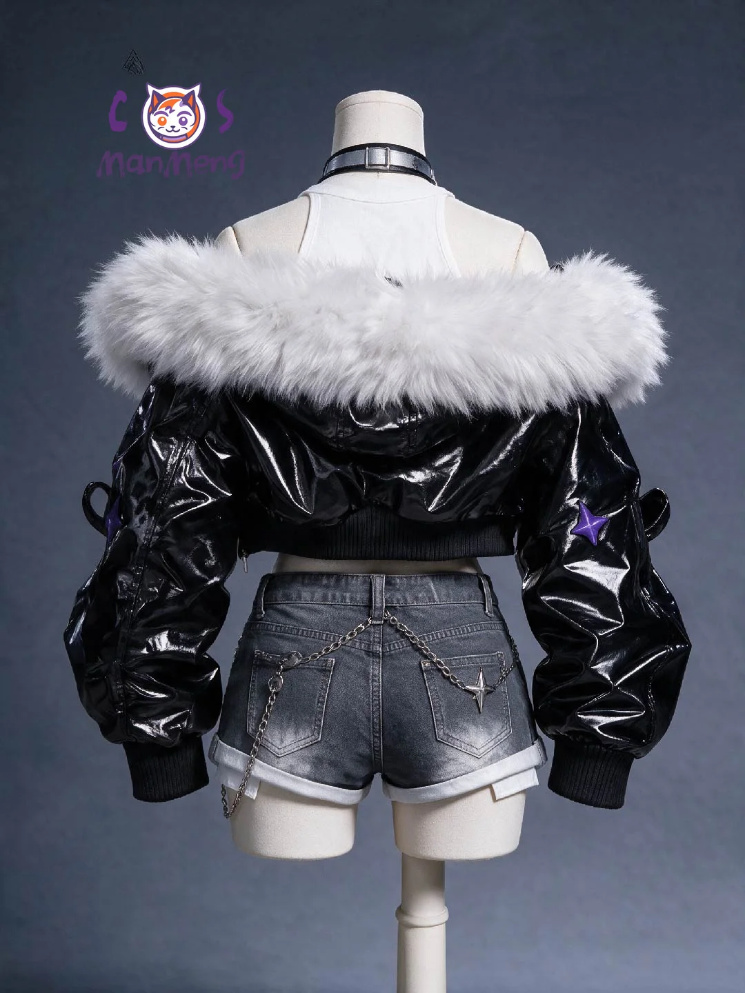 Nijisanji EN Elira Pendora Virtual Idol Cosplay Costume New Outfit Fashion leather coat denim shorts headwear Halloween uniform view 4