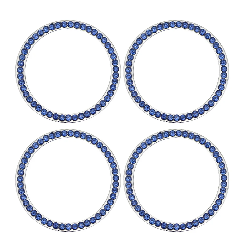 

4pcs Car Stem Caps Crystal Rhinestone Tire Dust Covers Auto Start Ignition Button Key Decorative Accessories Blue Abs Waterproof