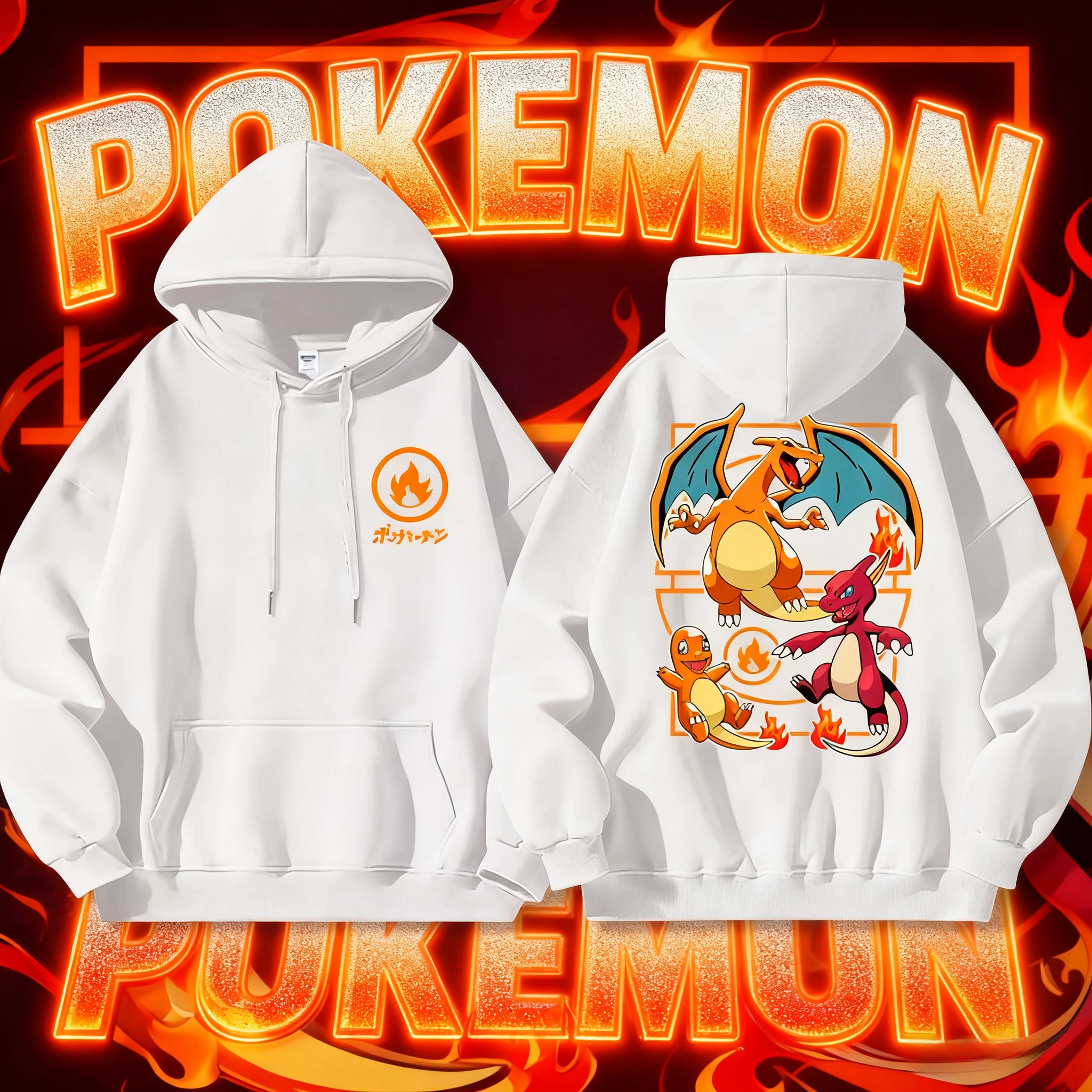 2025 Autunno/Inverno Pokemon Animazione Marca 100% Cotone Charizard Stampato Felpa con cappuccio da uomo/bambino Harajuku Casual Allentato Tenere al caldo