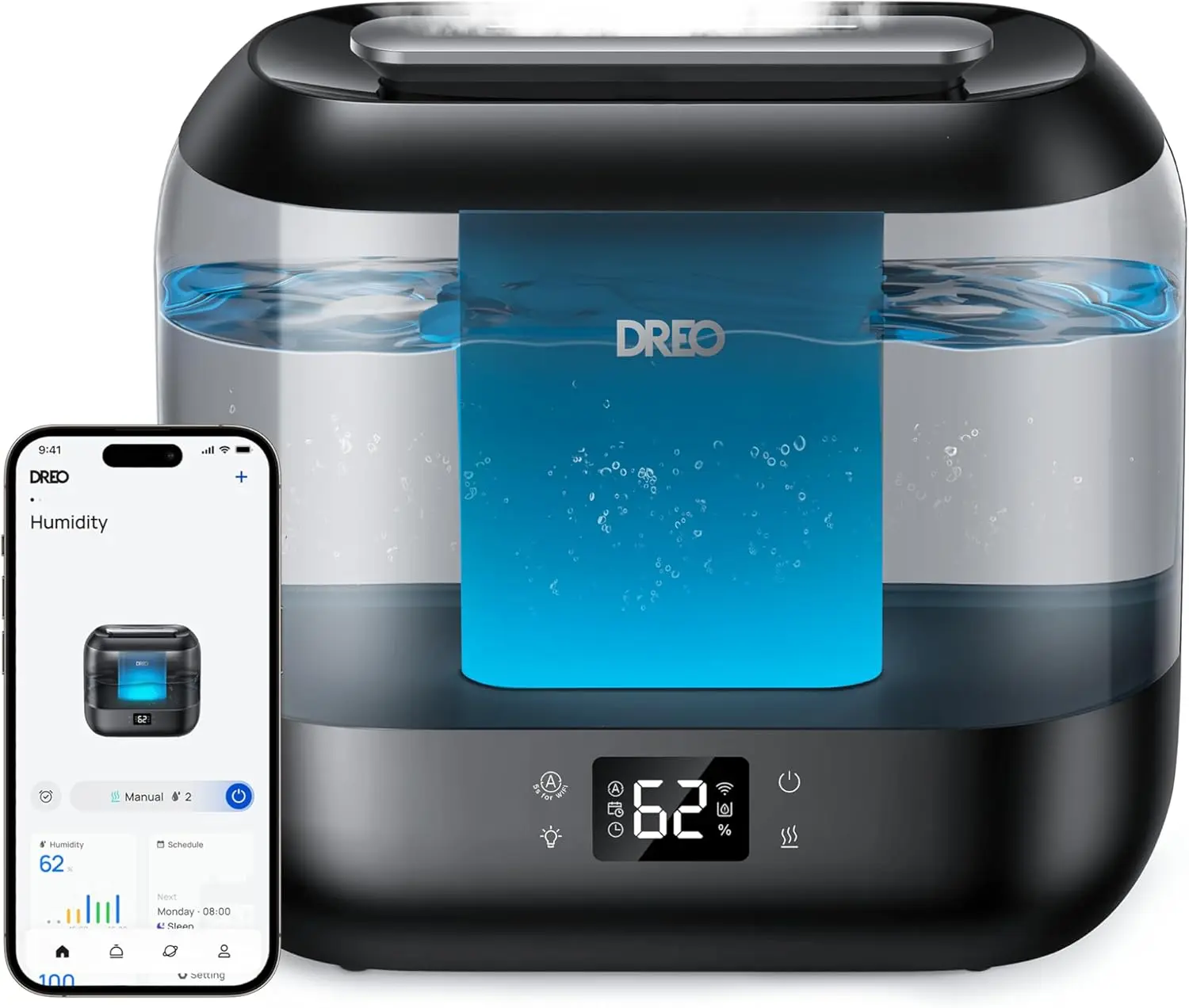 

Умный увлажнитель воздуха Smart 4L с верхней заливкой для больших помещений, 36 часов работы, 28 дБ (бесшумный), управление голосом/через приложение, с ночником