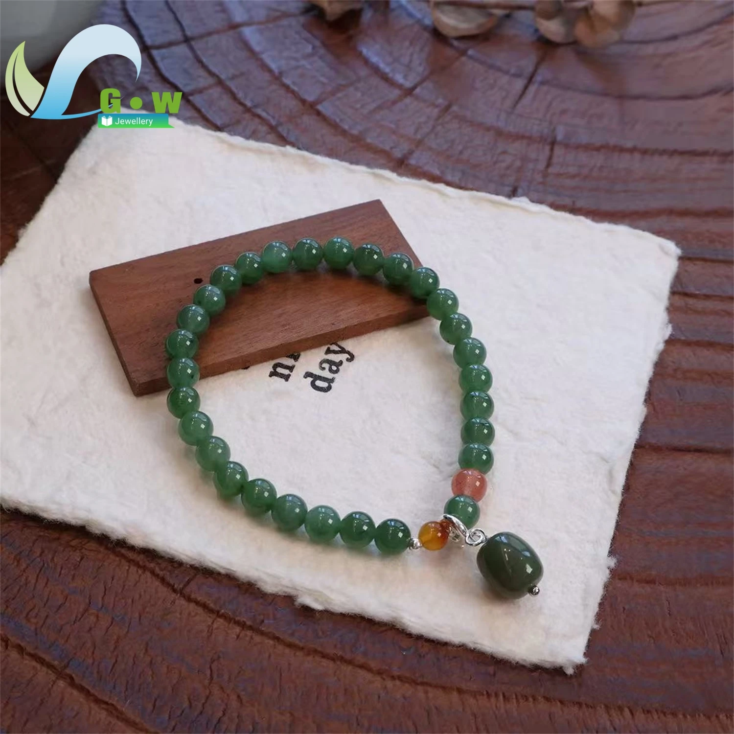 Natural Hetian Jade Bracelet High End Round Bead Elastic Gourd Pendant Wristband Handmade Jewelry Charm Gift For Her Girlfriend