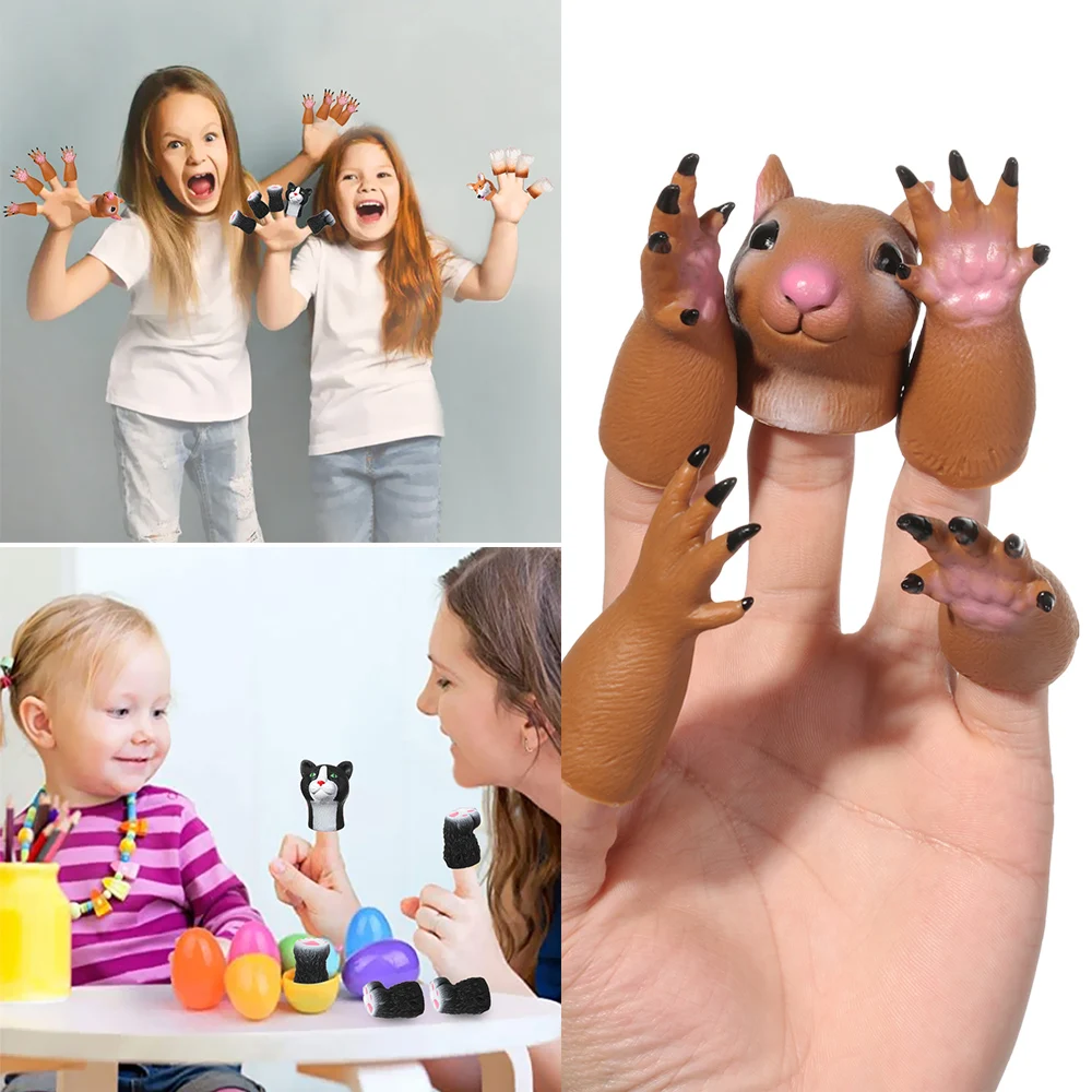 Poupées de doigt en vinyle d'animaux de dessin animé, accessoires de marionnettes à main, jouets d'animaux mignons, SLaura
