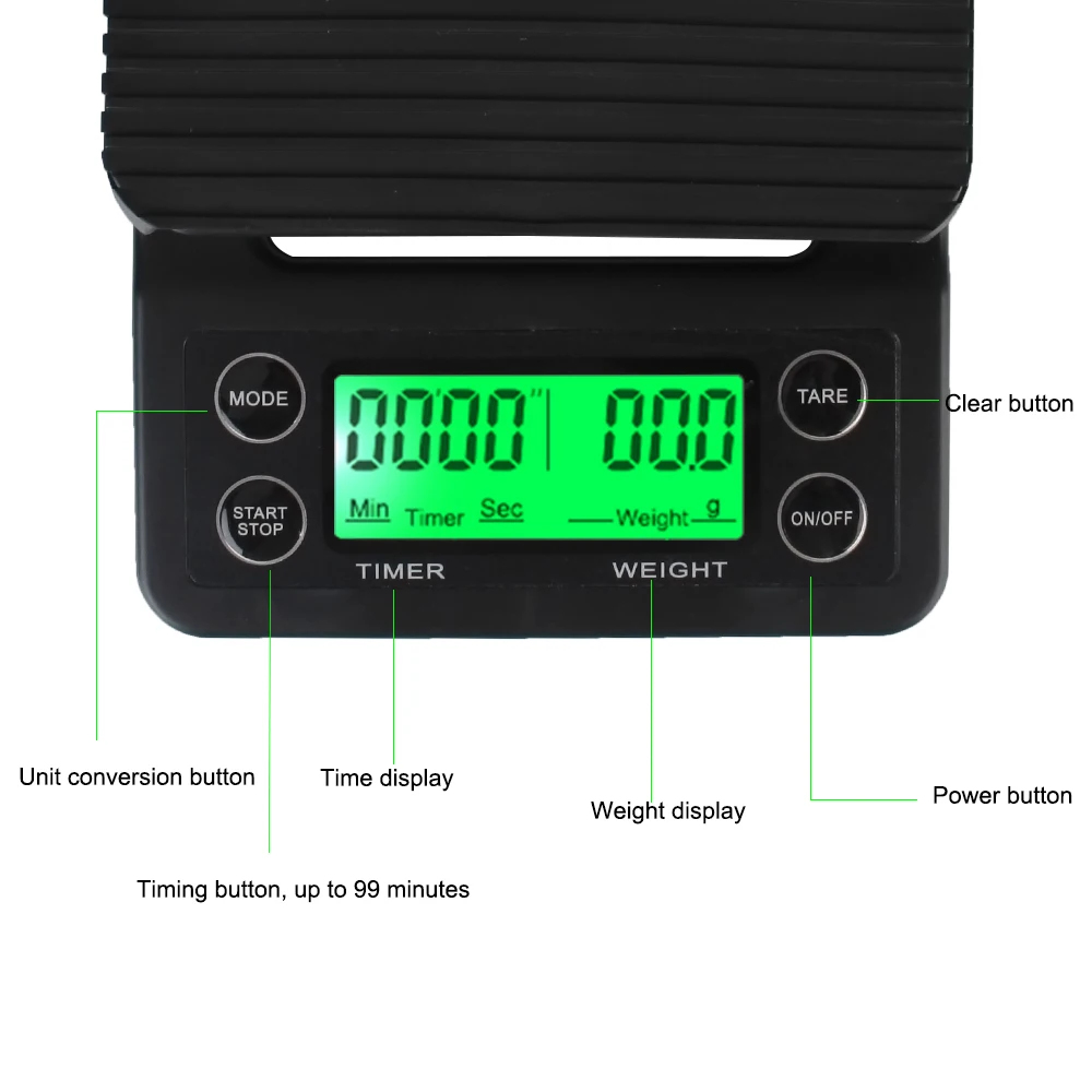 3kg 0.1g Kitchen Scales For Food Balance Weighing Digital LCD with Timer Electronic Coffee Scale Precision