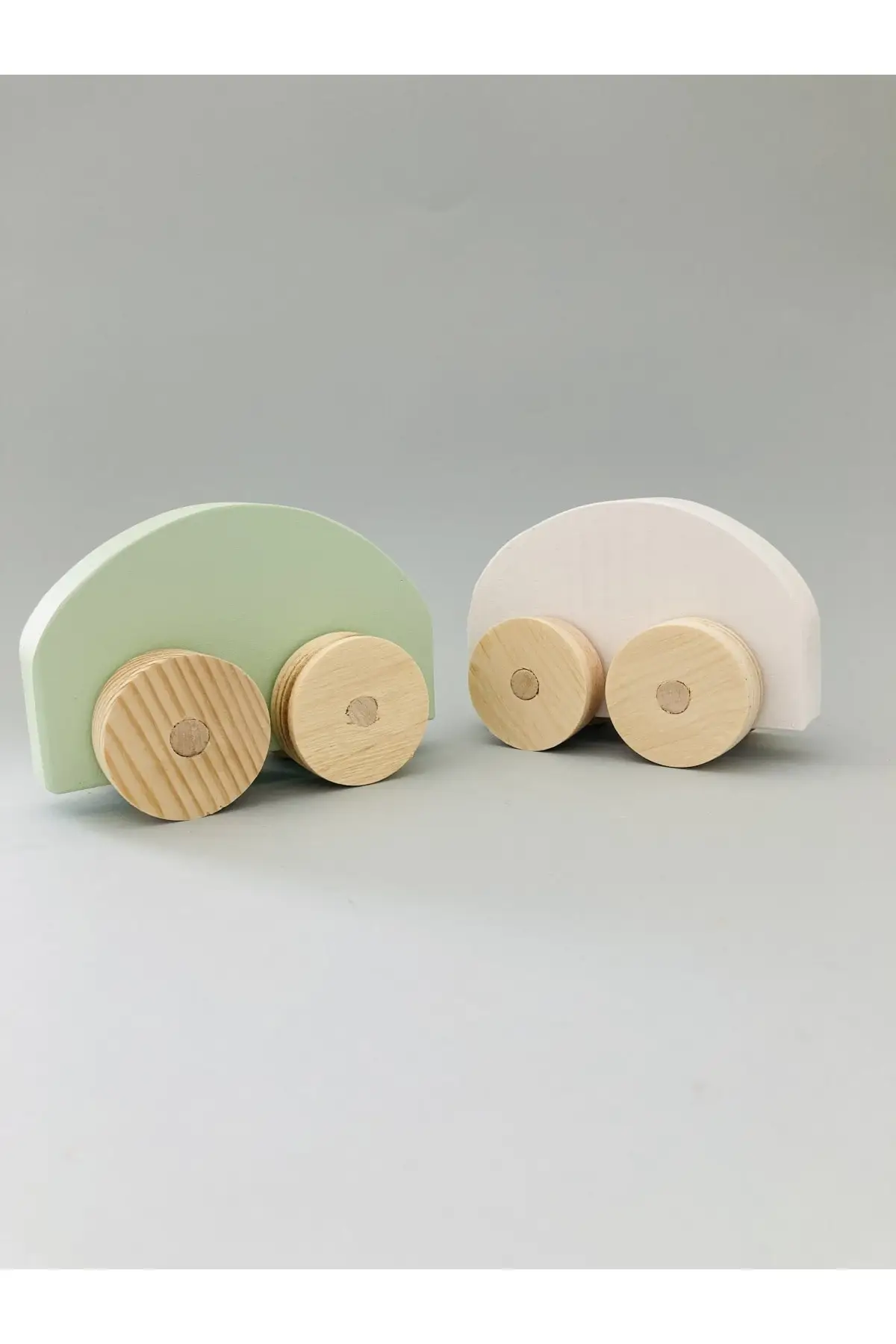 Natural Wooden Montessori Car-woswos Car 2'li-pastel Green-white