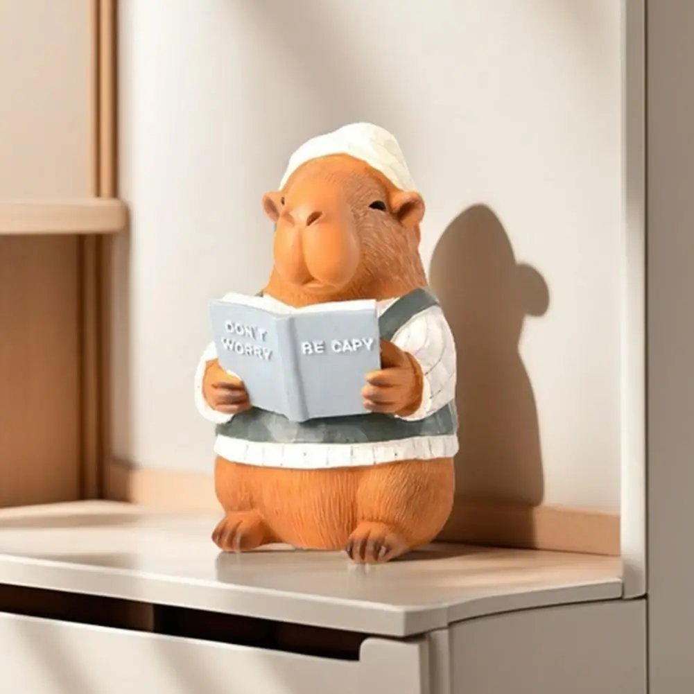 Okuma kapibara heykelcik dekoratif reçine kapibara süs masa dekoru Anti stres pozitif kapibara heykeli ev ofis için