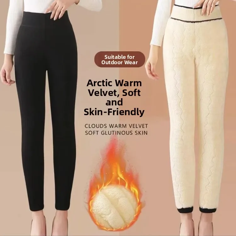 

Утепленные зимние повседневные брюки с высокой талией и флисовой подкладкой для женщин, теплые хлопковые брюки, флисовые брюки для женщин среднего и старшего возраста