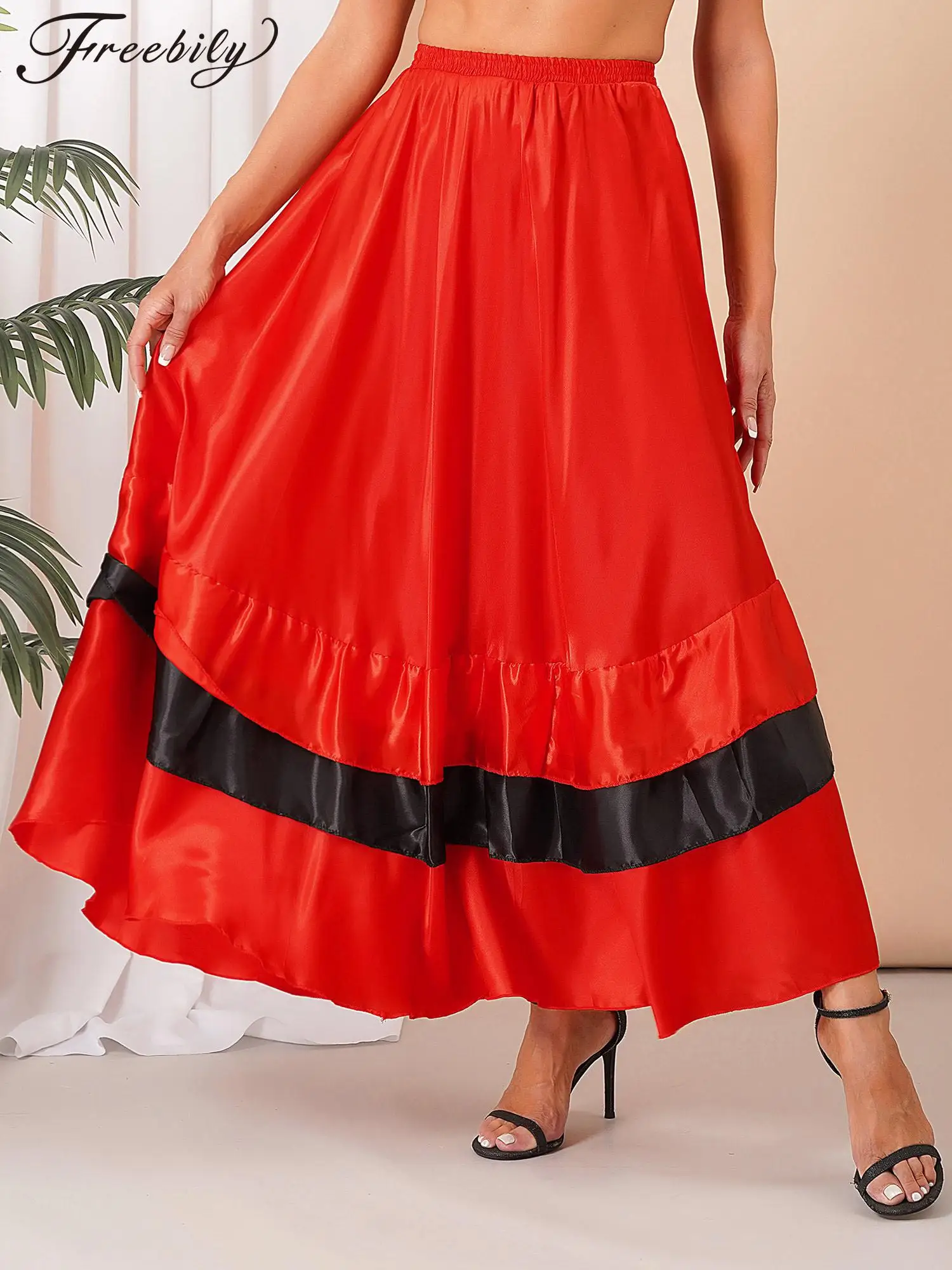 Gonna da Donna per Costume di Flamenco Messicano, Danza Spagnola, Tango, Ballo da Sala, Danza Folkloristica, Carnevale, Spettacoli Teatrali