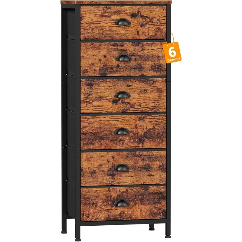 

Tall Dresser with 6 Drawers，Vertical Bedside End Table and Chest with Fabric Drawer Organizer Unit Furniture in Living Room