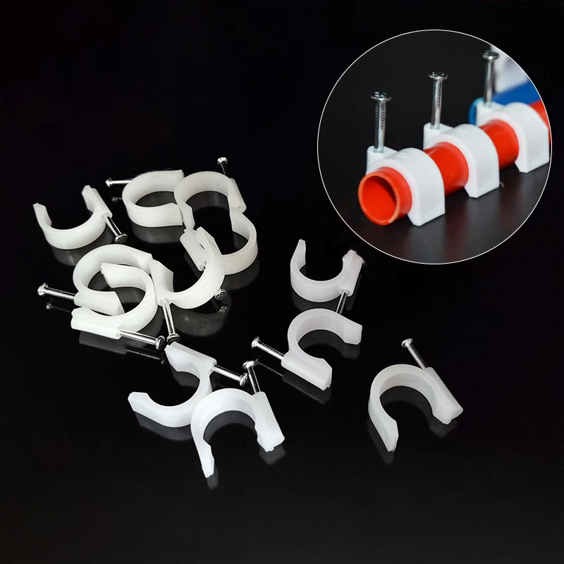45PCS Round Cable Clips 16/20/25mm C Shaped Steel Nail Wire Clamp PVC Pipe Clamp Line Cord Buckle Management Fixed Wall Holder