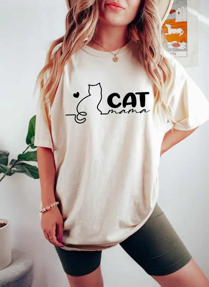 Cat Mama Shirt Mom Lover Mother's Day Gift For Lover Gift Cat Shirt Short Sleeve Top Tees 100% Bawełna Streetwear Drop shipping