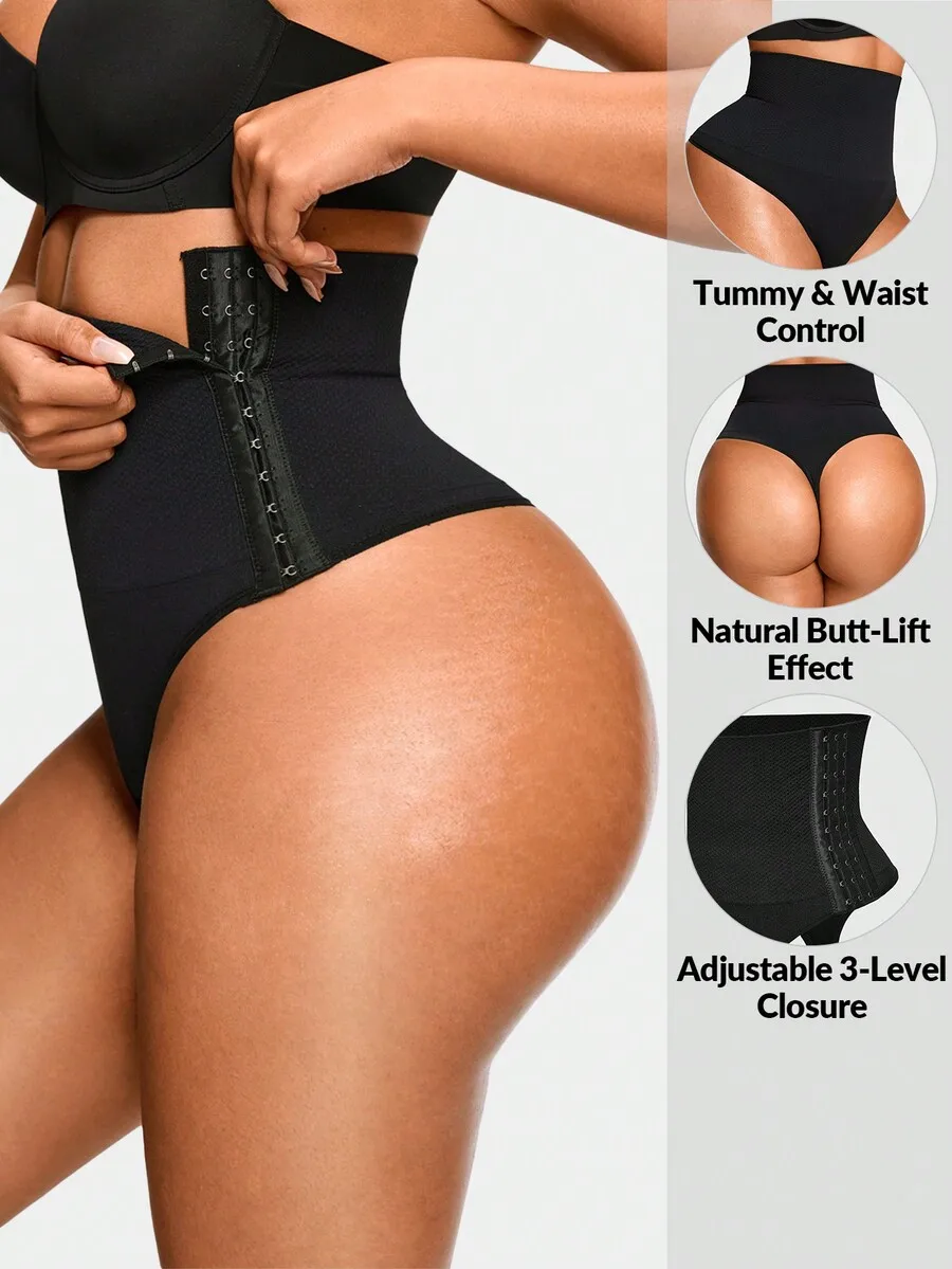 Women's High Waist Side Button Shaping Thong Panty Seamless Stretch Tummy Control Soft Skin Friendly Daily Intimate Wear