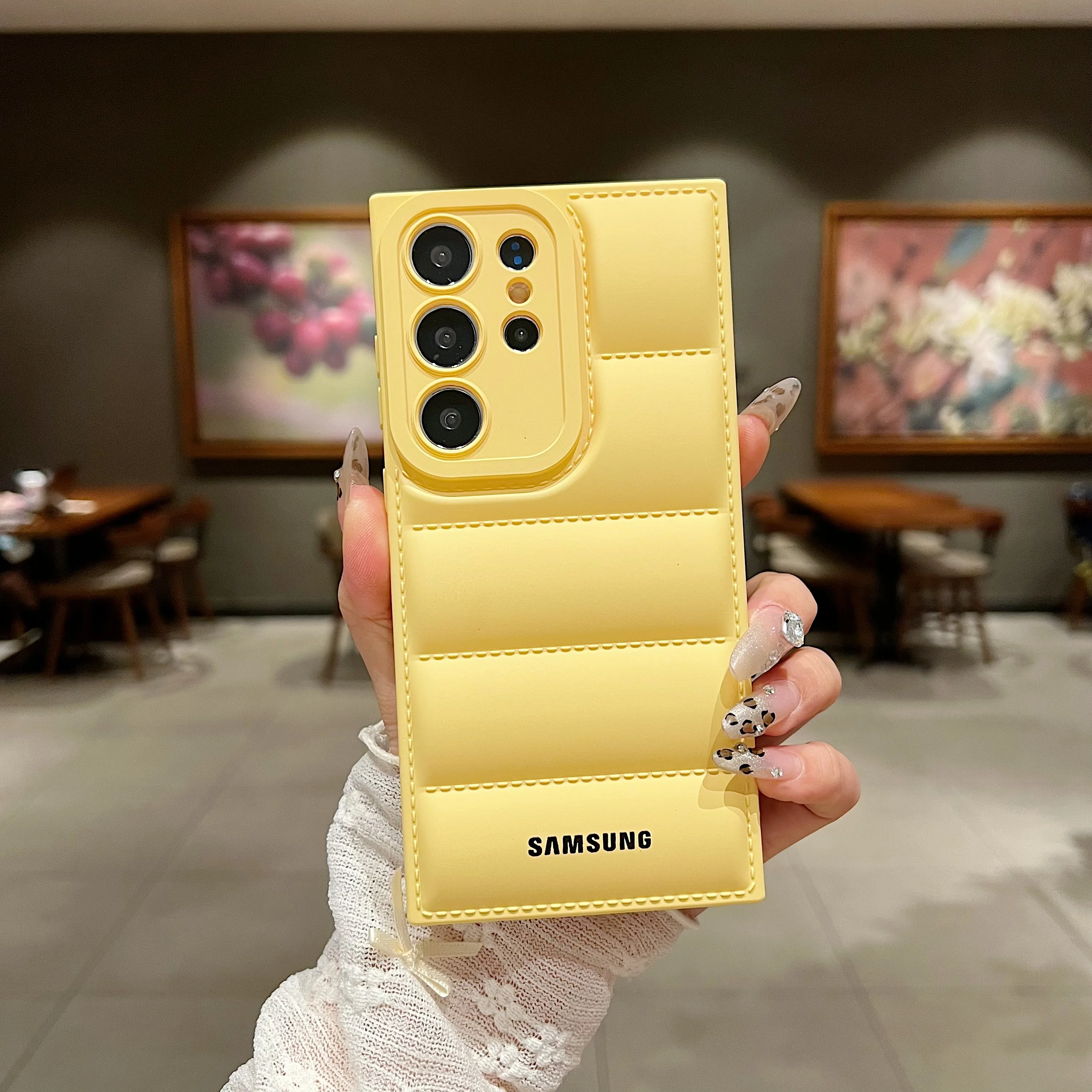 Wave Puffer Daunenjacke Handyhülle Samsung S26 S25 S24 S23 S22 Ultra S21 Plus Note 20 A72 A54 Einfarbig stoßfeste Softcover