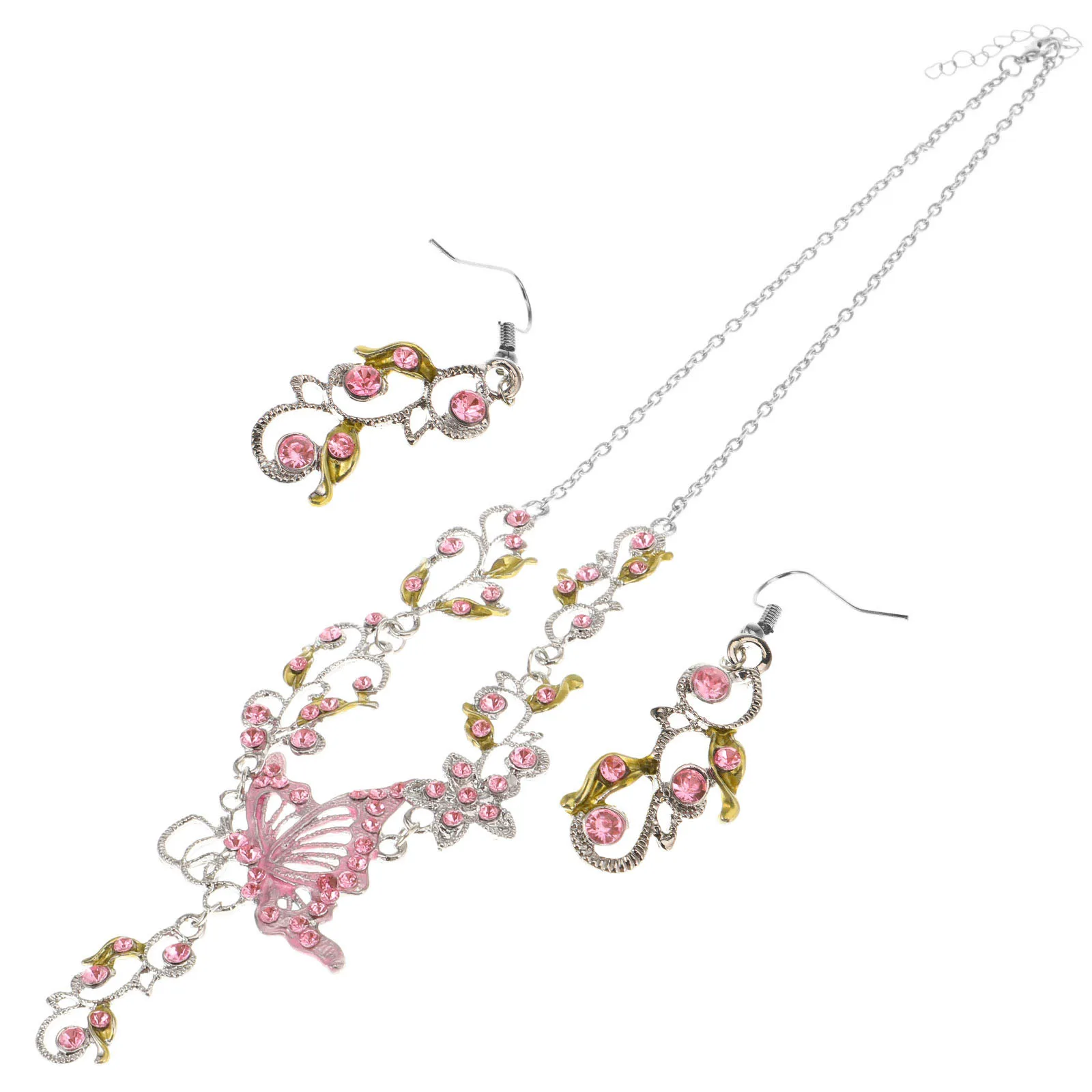 

1 set 1 Set Butterfly Jewelry Set Rhinestones Necklace Earrings Floral Accessories Wedding Party Gift For Women Girls Lover