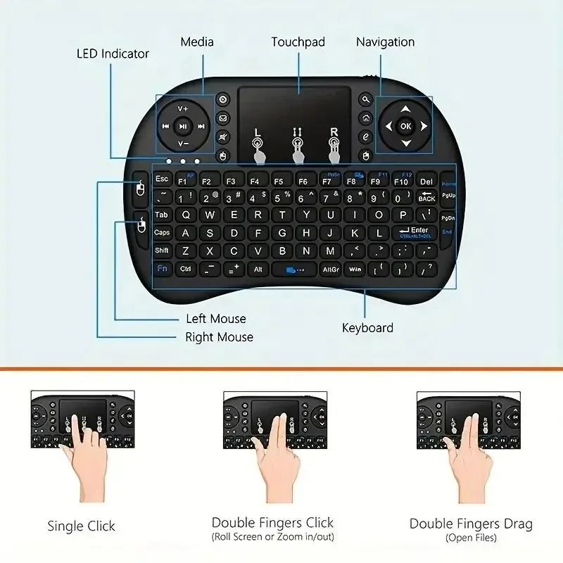 لوحة مفاتيح وماوس صغيرة I8 Flying Mouse لوحة مفاتيح صغيرة للتحكم عن بعد وبطارية جافة وبطارية ليثيوم وإصدار بإضاءة خلفية بثلاثة ألوان
