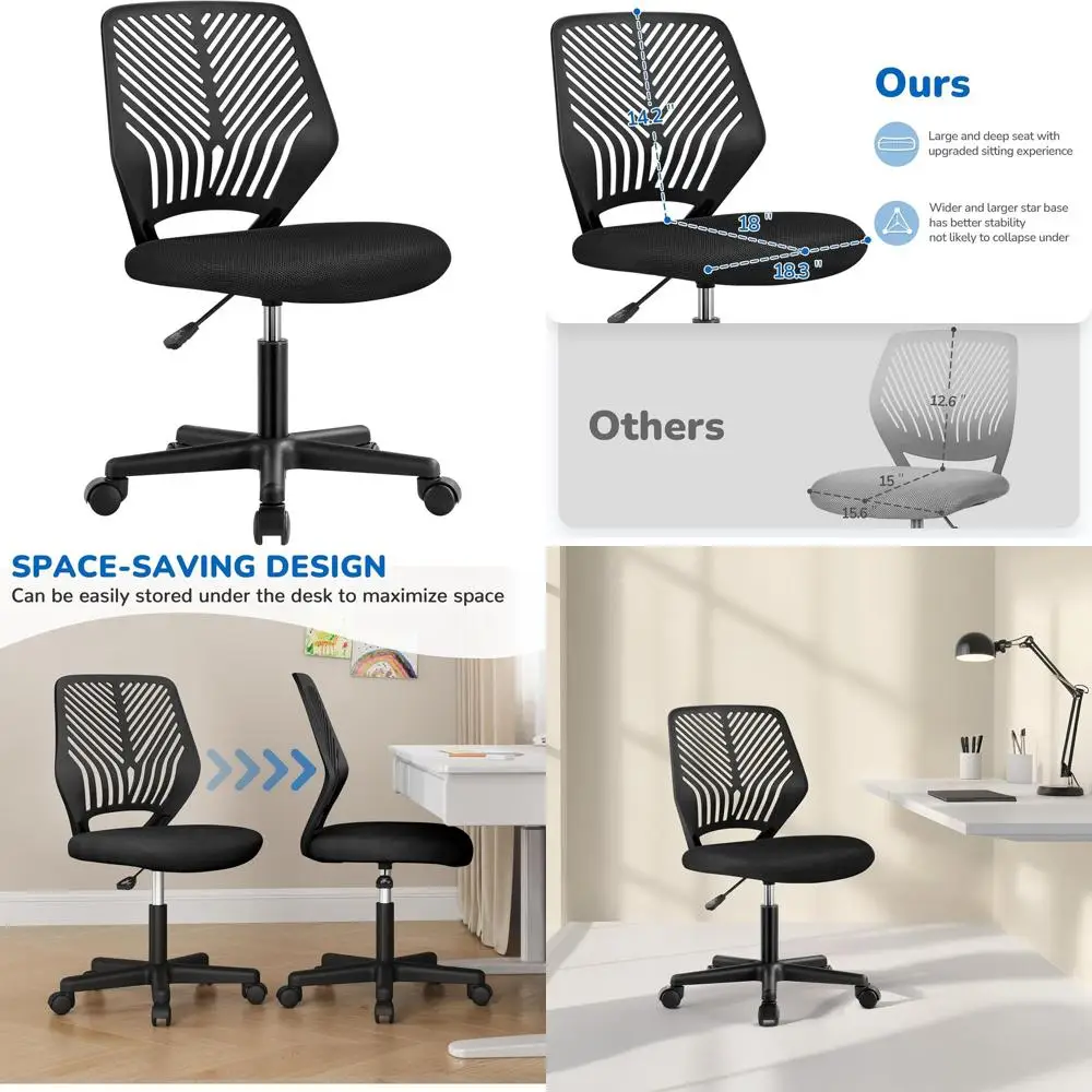 

Эргономичное офисное кресло с сетчатой спинкой и регулировкой высоты для небольших помещений: черное компьютерное кресло для домашнего офиса и учебы