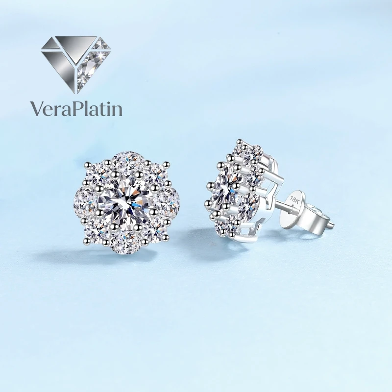 

VeraPlatin Lover Valentines Day 18K White Gold Girl Birthday Earrings 1CT Moissanite Diamond Women PT950 Platinum Family Thanks